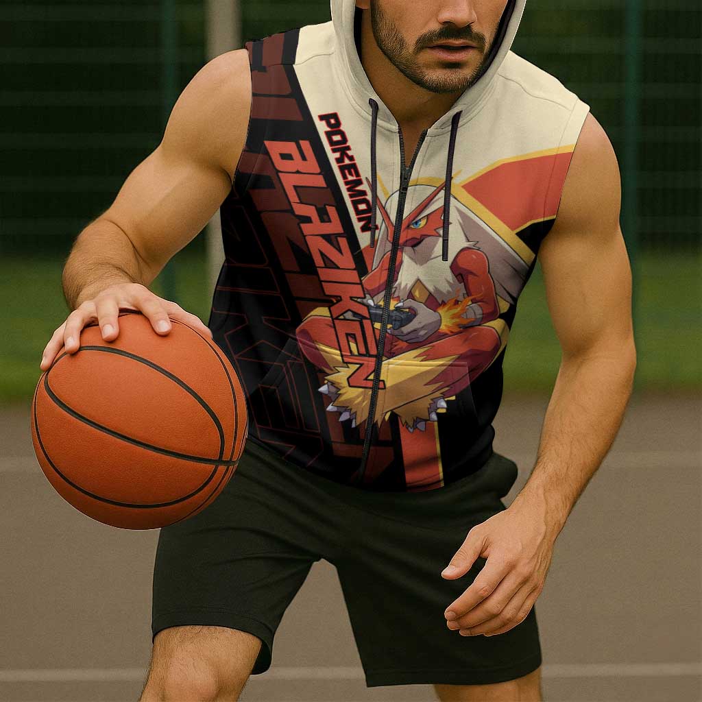 Blaziken Poké Sleeveless Zip Hoodie Retro Anime Vector Style