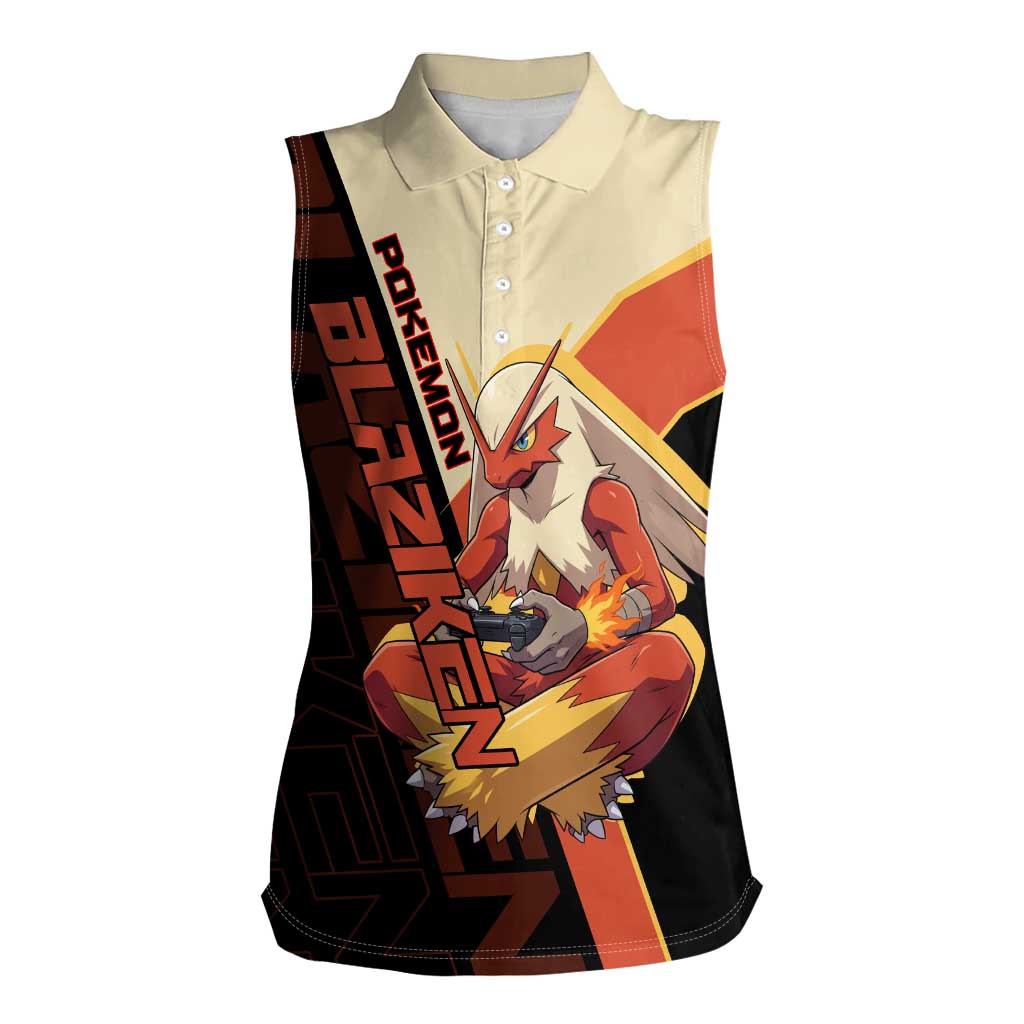 Blaziken Poké Women Sleeveless Polo Shirt Retro Anime Vector Style