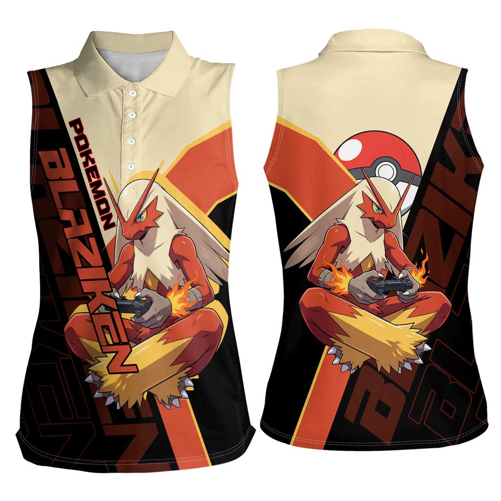 Blaziken Poké Women Sleeveless Polo Shirt Retro Anime Vector Style