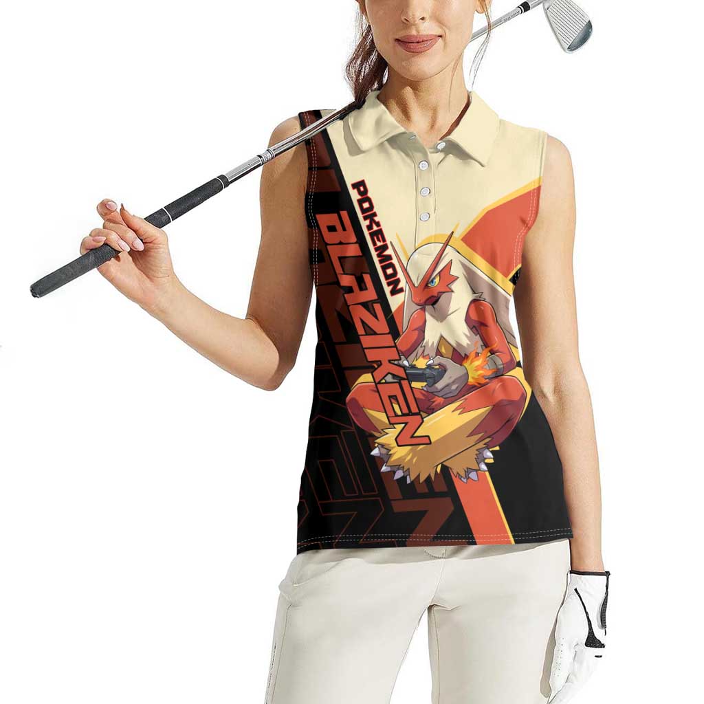 Blaziken Poké Women Sleeveless Polo Shirt Retro Anime Vector Style