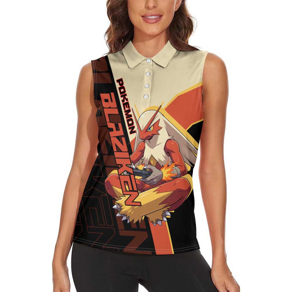 Blaziken Poké Women Sleeveless Polo Shirt Retro Anime Vector Style