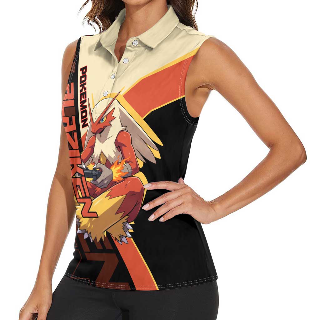 Blaziken Poké Women Sleeveless Polo Shirt Retro Anime Vector Style