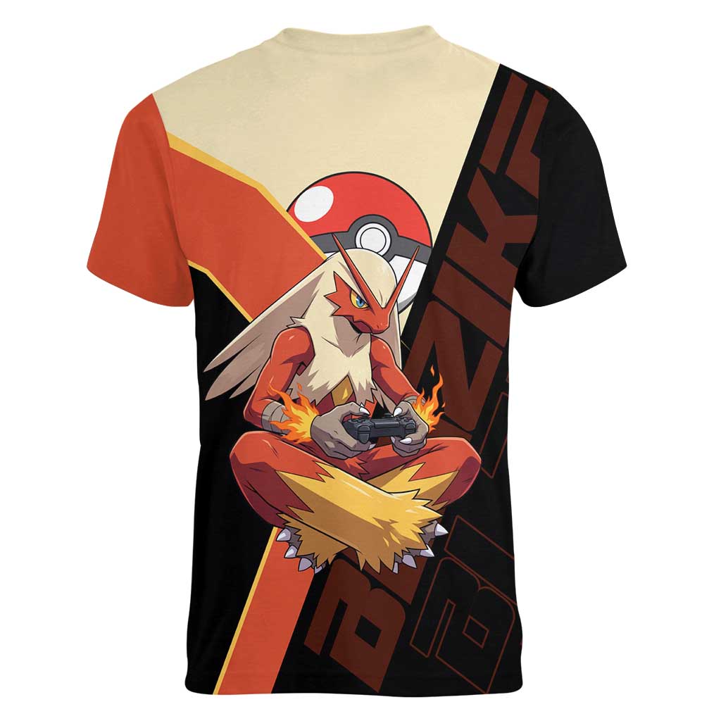 Blaziken Poké Women V-Neck T-Shirt Retro Anime Vector Style