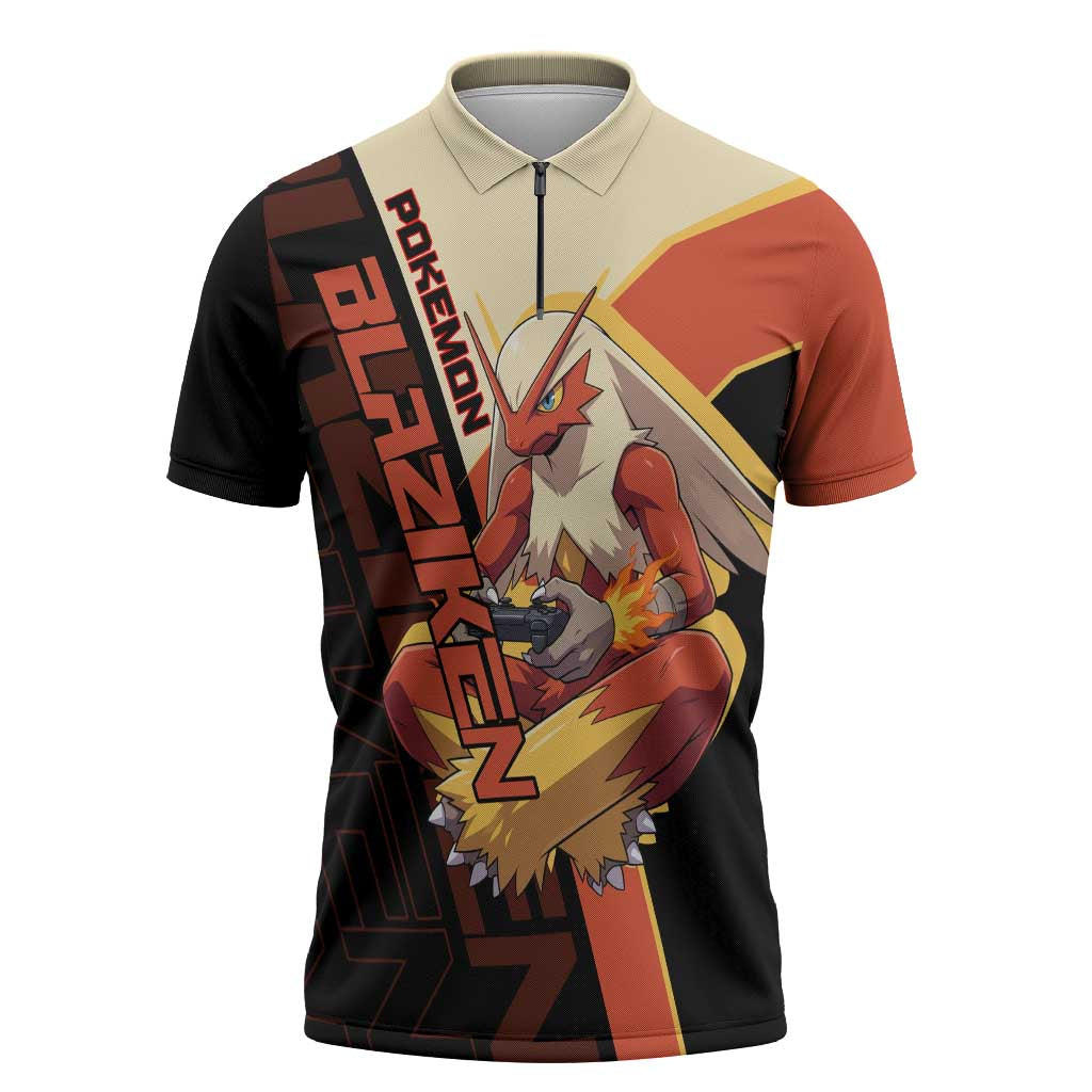 Blaziken Poké Zipper Polo Shirt Retro Anime Vector Style
