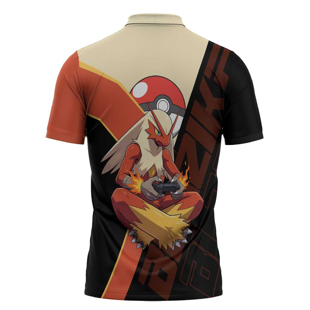 Blaziken Poké Zipper Polo Shirt Retro Anime Vector Style