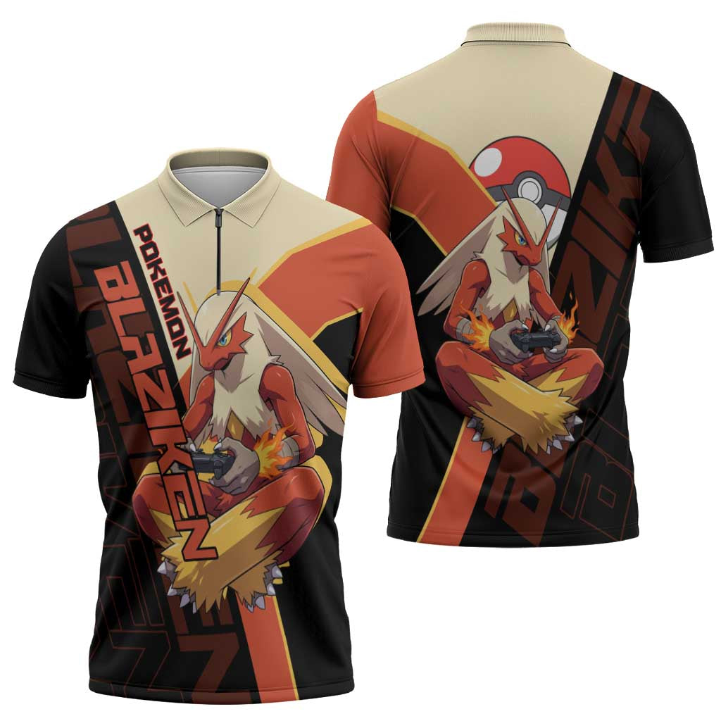 Blaziken Poké Zipper Polo Shirt Retro Anime Vector Style