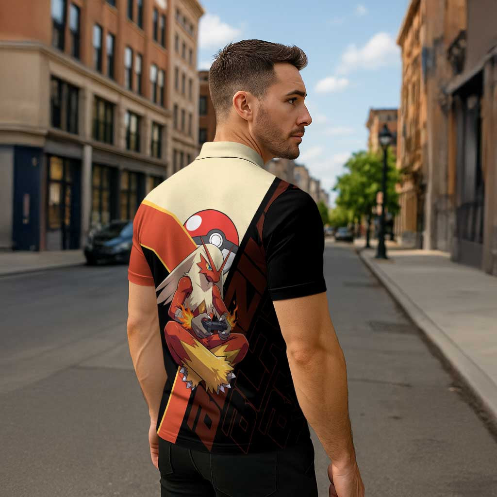 Blaziken Poké Zipper Polo Shirt Retro Anime Vector Style