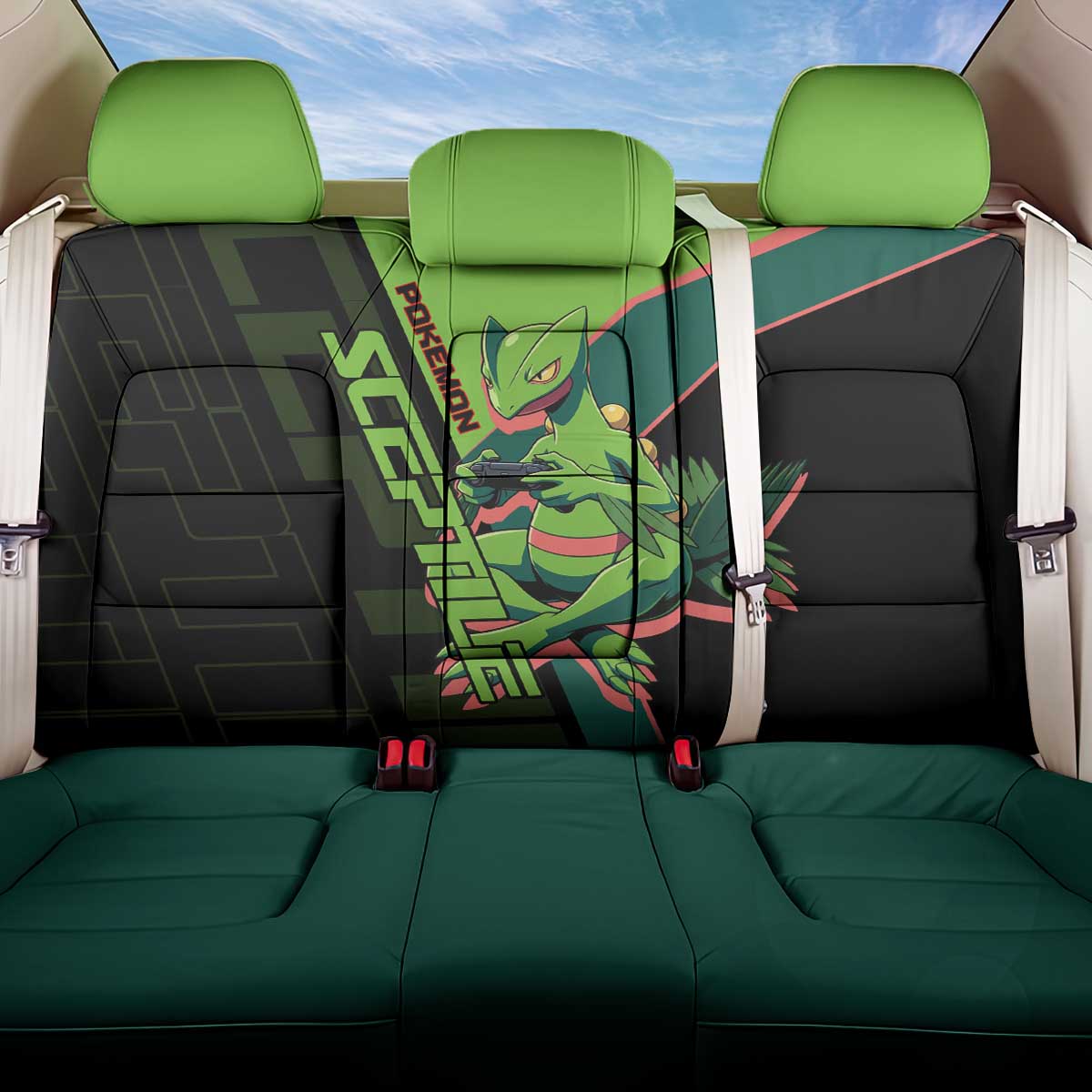 Sceptile Poké Back Car Seat Cover Neon Retro Anime Style