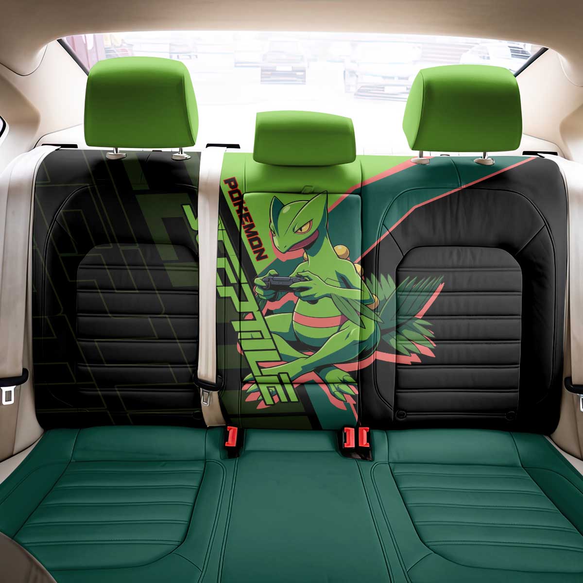 Sceptile Poké Back Car Seat Cover Neon Retro Anime Style