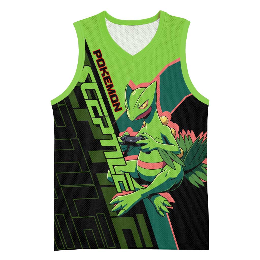 Sceptile Poké Basketball Jersey Neon Retro Anime Style