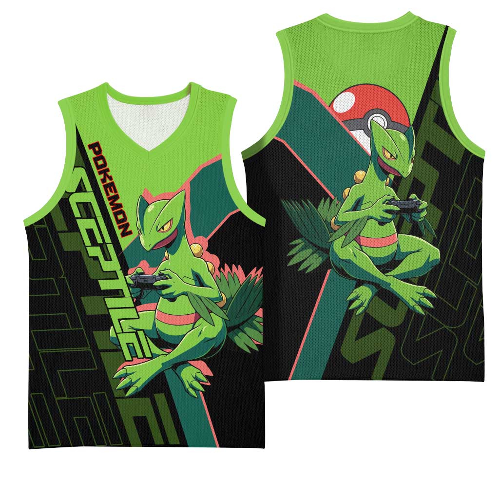 Sceptile Poké Basketball Jersey Neon Retro Anime Style