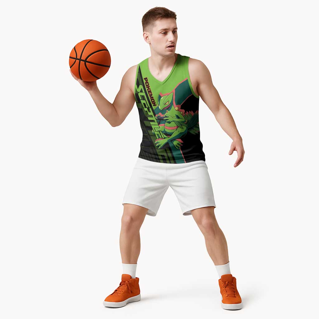 Sceptile Poké Basketball Jersey Neon Retro Anime Style
