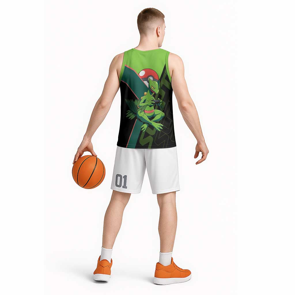 Sceptile Poké Basketball Jersey Neon Retro Anime Style