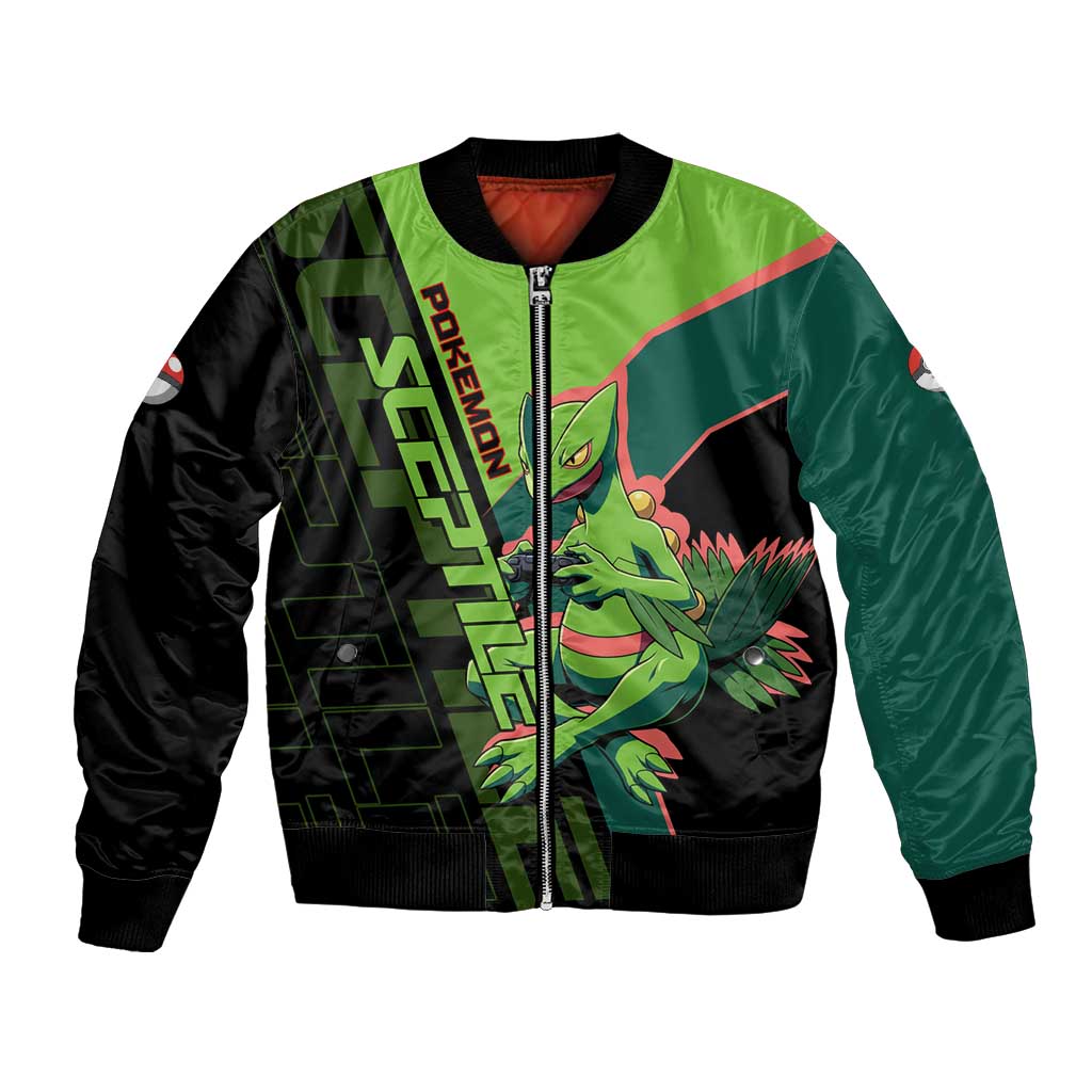 Sceptile Poké Bomber Jacket Neon Retro Anime Style
