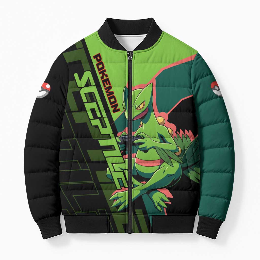 Sceptile Poké Bomber Puffer Jacket Neon Retro Anime Style