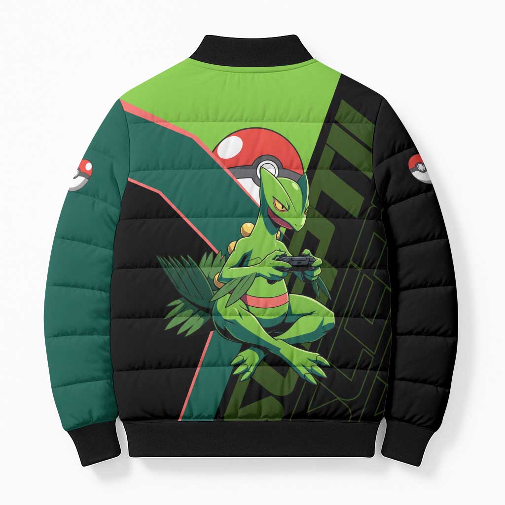 Sceptile Poké Bomber Puffer Jacket Neon Retro Anime Style