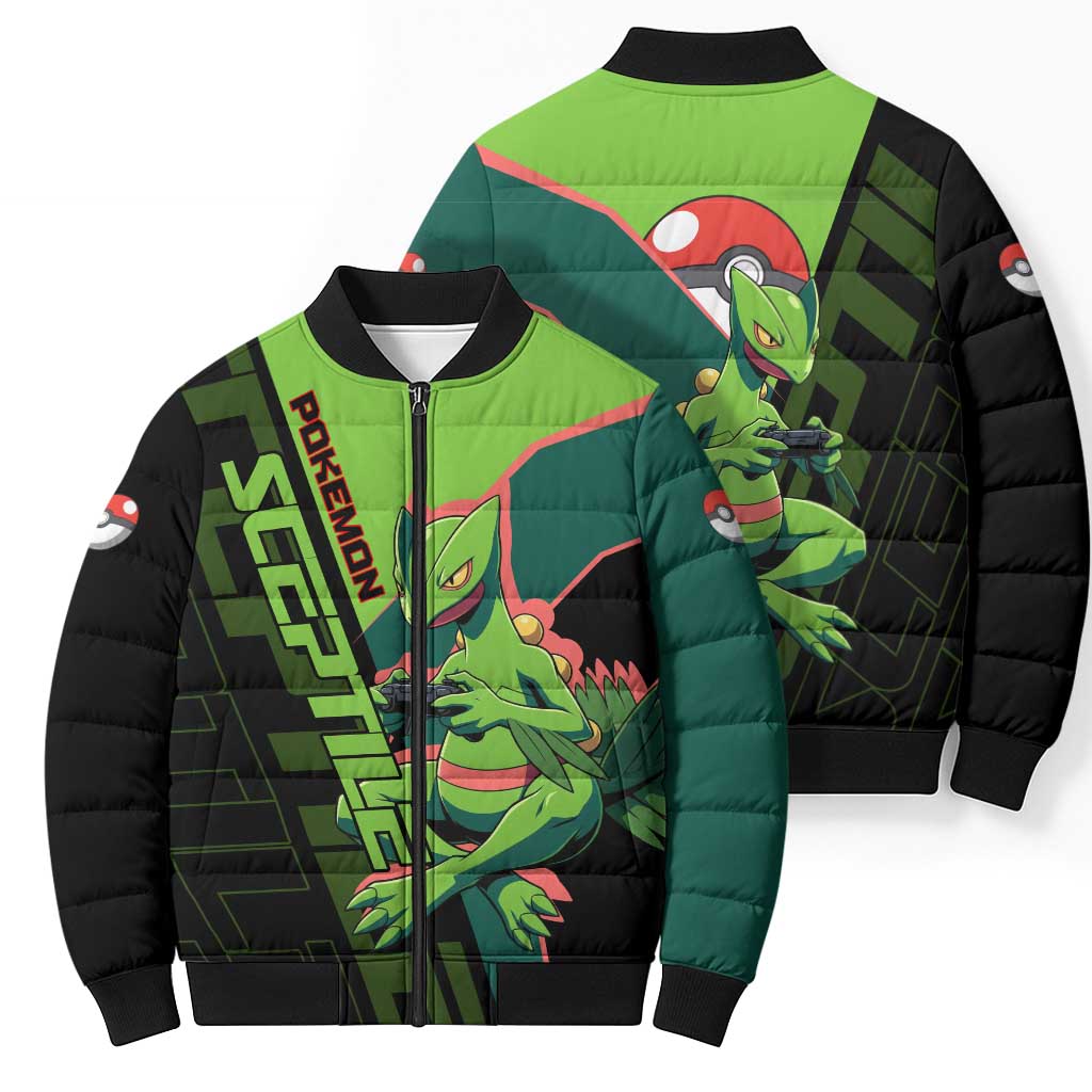 Sceptile Poké Bomber Puffer Jacket Neon Retro Anime Style
