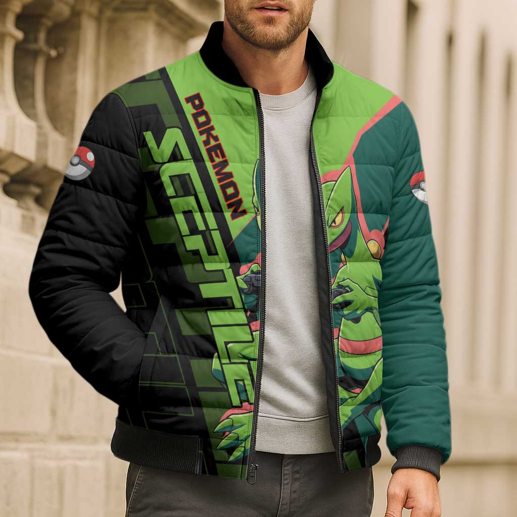 Sceptile Poké Bomber Puffer Jacket Neon Retro Anime Style
