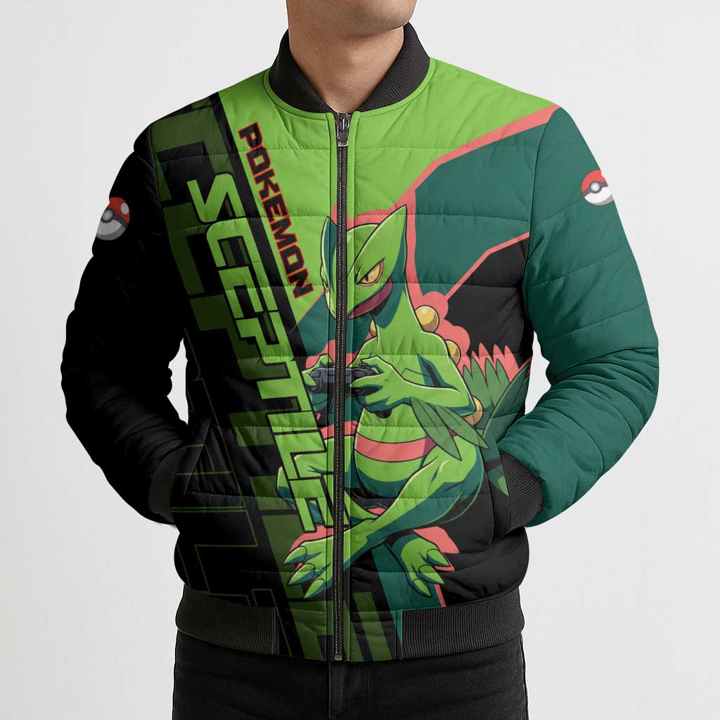 Sceptile Poké Bomber Puffer Jacket Neon Retro Anime Style