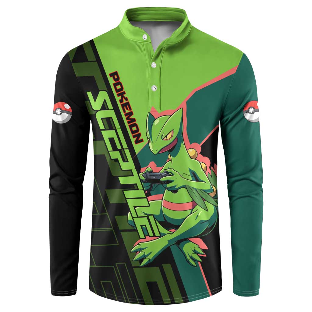Sceptile Poké Button Sweatshirt Neon Retro Anime Style
