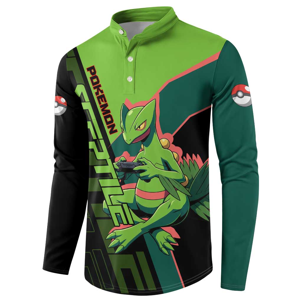 Sceptile Poké Button Sweatshirt Neon Retro Anime Style