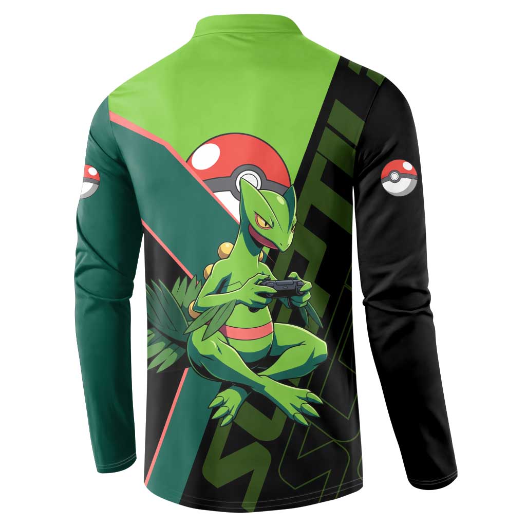 Sceptile Poké Button Sweatshirt Neon Retro Anime Style