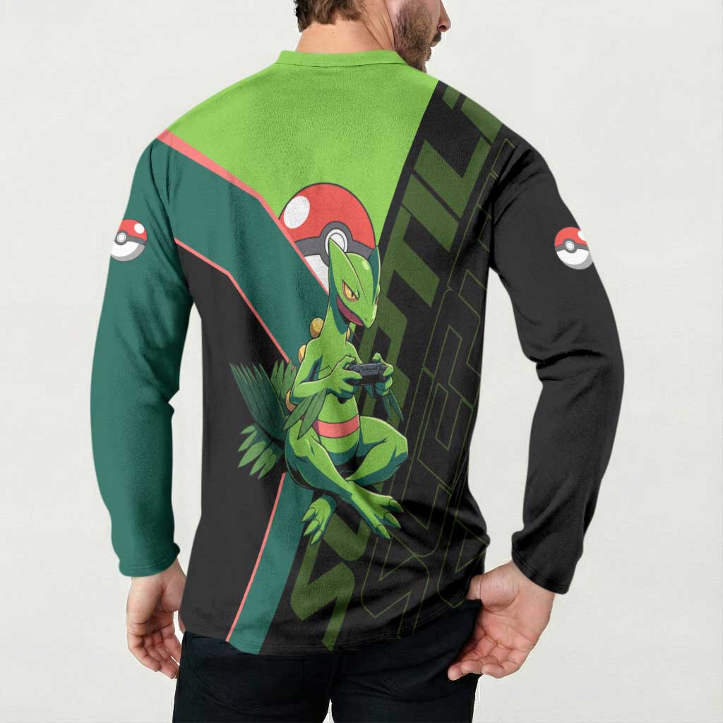 Sceptile Poké Button Sweatshirt Neon Retro Anime Style