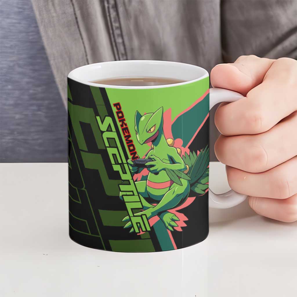 Sceptile Poké Ceramic Mug Neon Retro Anime Style