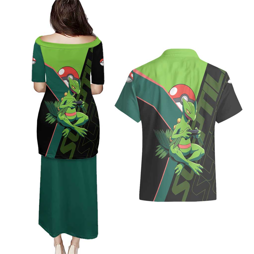Sceptile Poké Couples Matching Puletasi and Hawaiian Shirt Neon Retro Anime Style