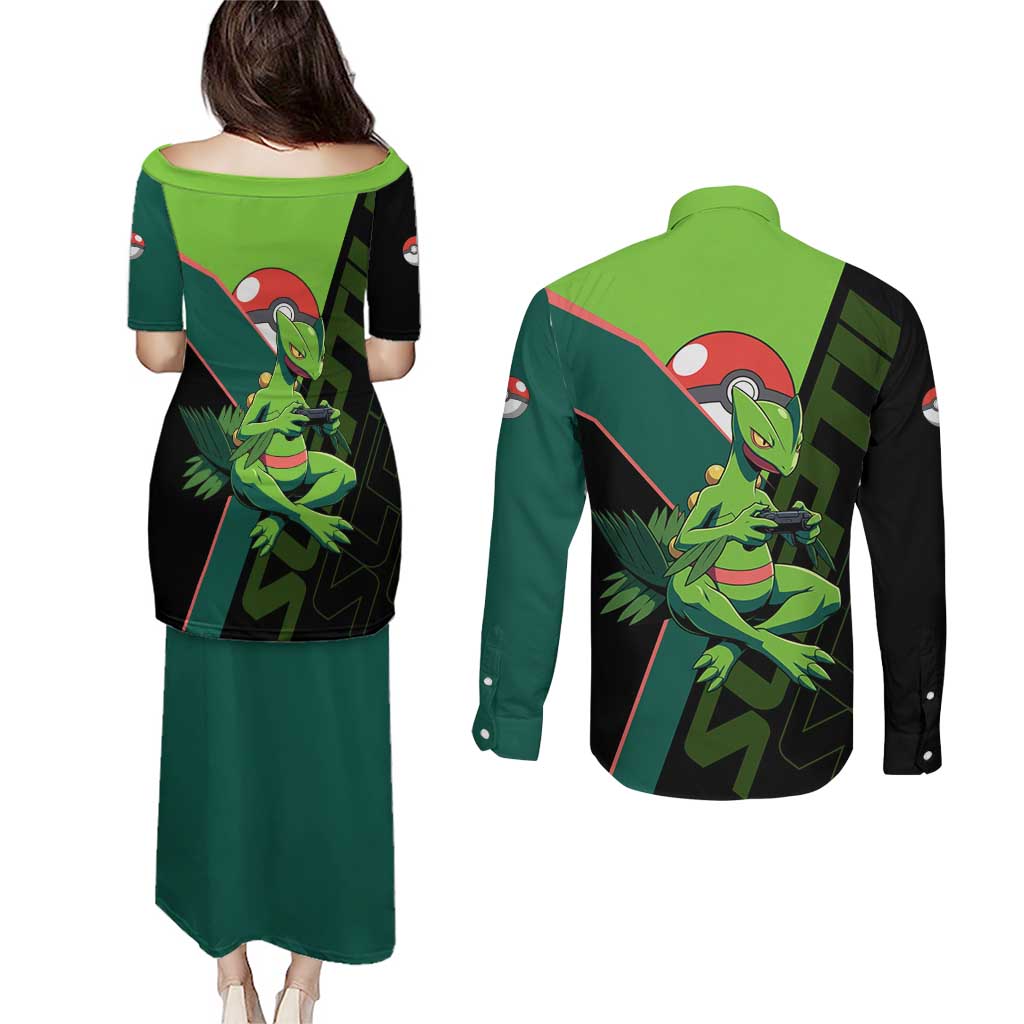 Sceptile Poké Couples Matching Puletasi and Long Sleeve Button Shirt Neon Retro Anime Style