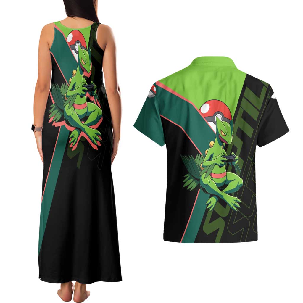 Sceptile Poké Couples Matching Tank Maxi Dress and Hawaiian Shirt Neon Retro Anime Style