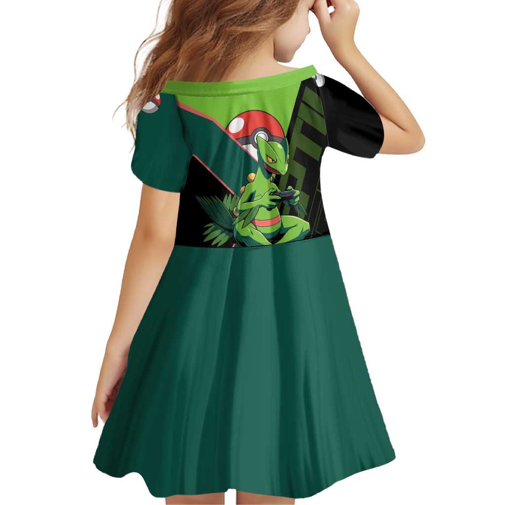 Sceptile Poké Family Matching Off Shoulder Maxi Dress and Hawaiian Shirt Neon Retro Anime Style