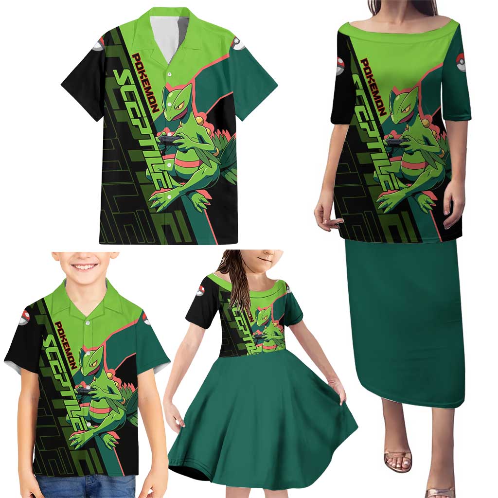 Sceptile Poké Family Matching Puletasi and Hawaiian Shirt Neon Retro Anime Style