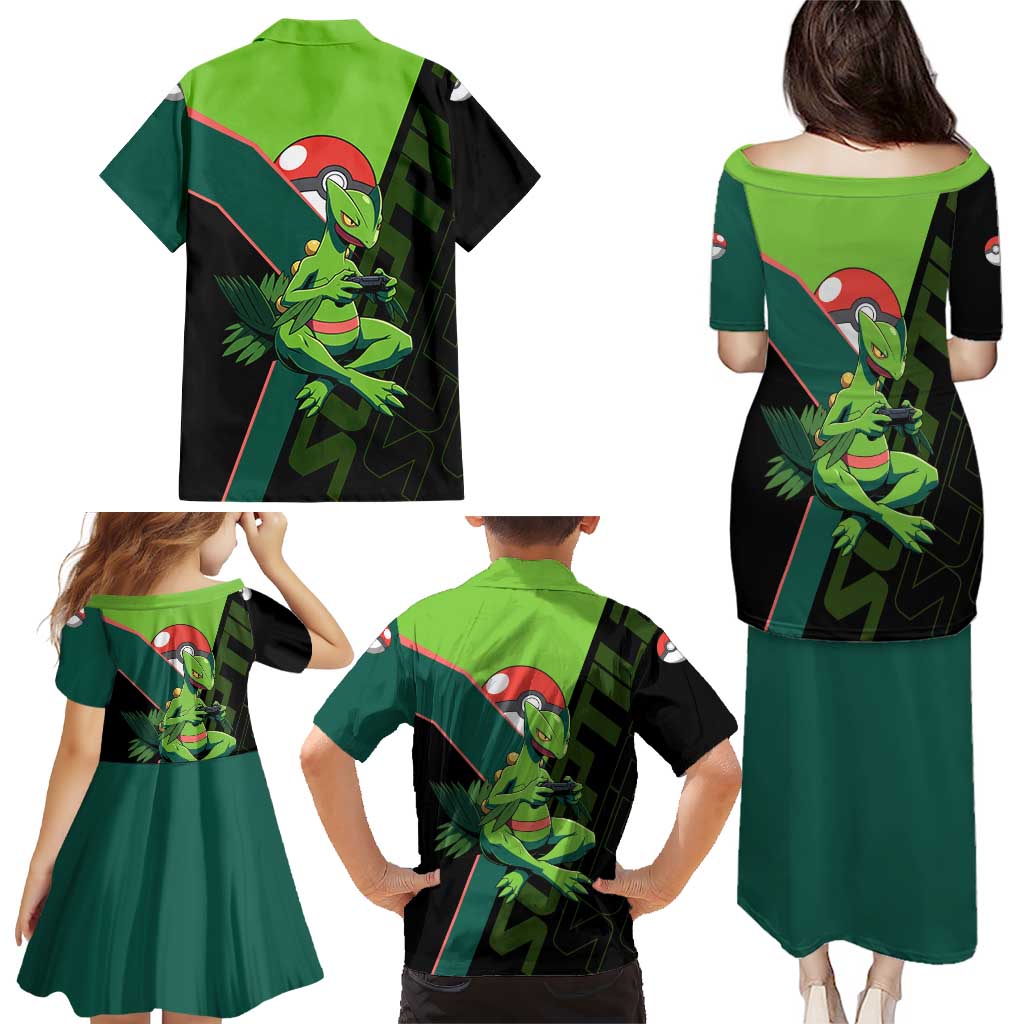 Sceptile Poké Family Matching Puletasi and Hawaiian Shirt Neon Retro Anime Style