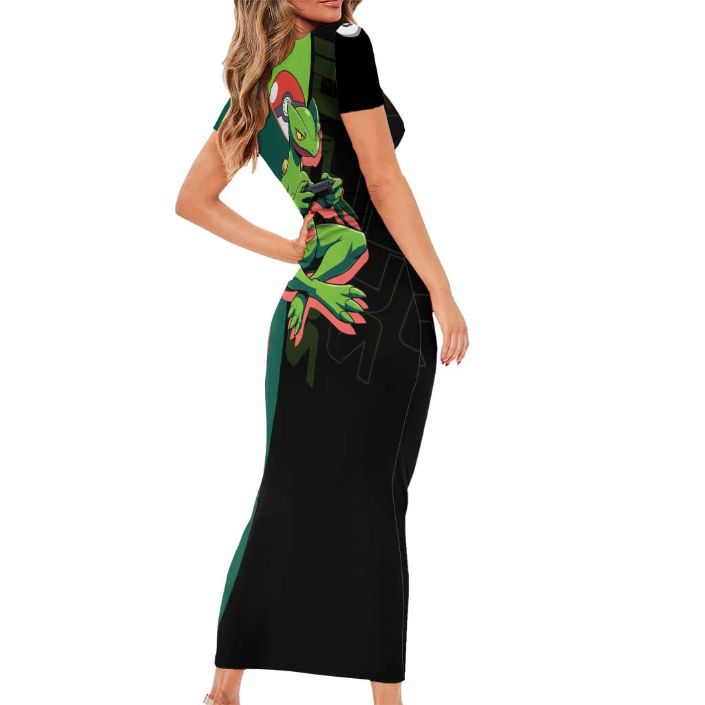 Sceptile Poké Family Matching Short Sleeve Bodycon Dress and Hawaiian Shirt Neon Retro Anime Style