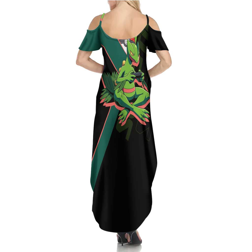 Sceptile Poké Family Matching Summer Maxi Dress and Hawaiian Shirt Neon Retro Anime Style