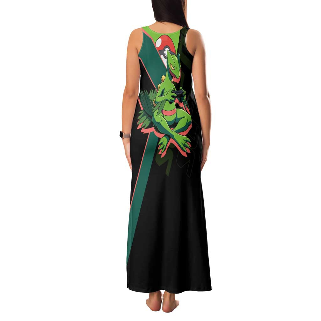 Sceptile Poké Family Matching Tank Maxi Dress and Hawaiian Shirt Neon Retro Anime Style