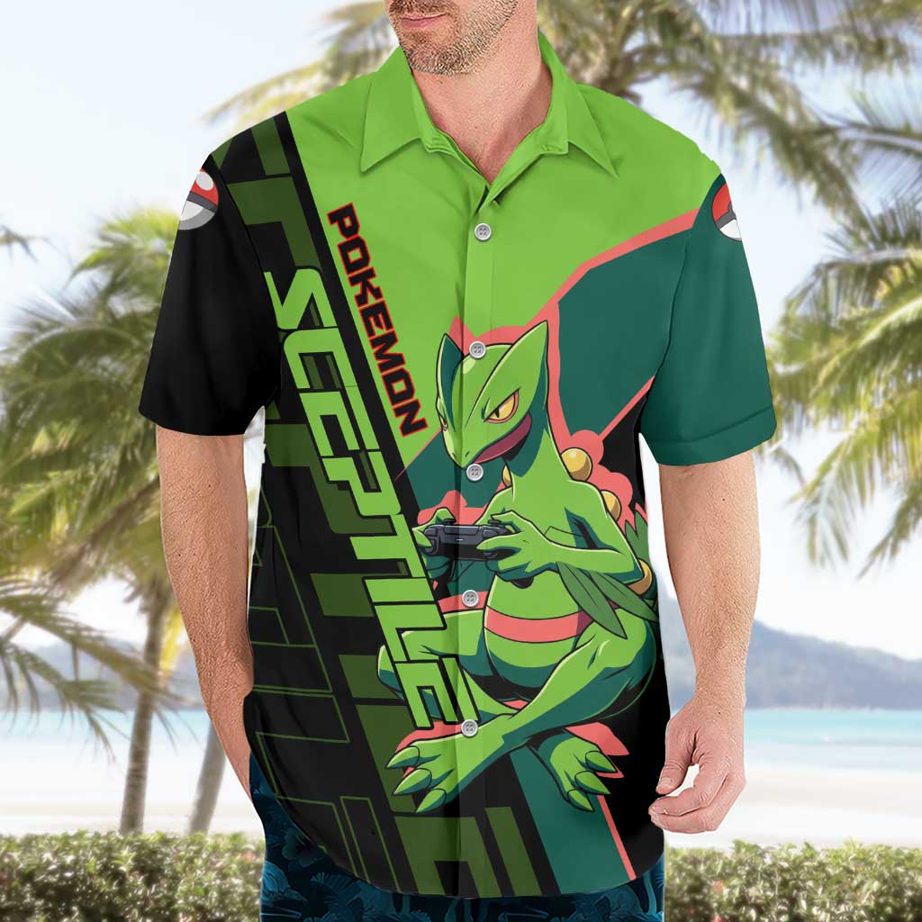 Sceptile Poké Hawaiian Shirt Neon Retro Anime Style