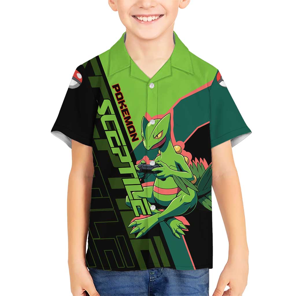Sceptile Poké Hawaiian Shirt Neon Retro Anime Style