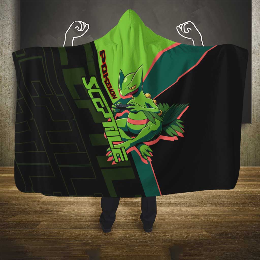 Sceptile Poké Hooded Blanket Neon Retro Anime Style