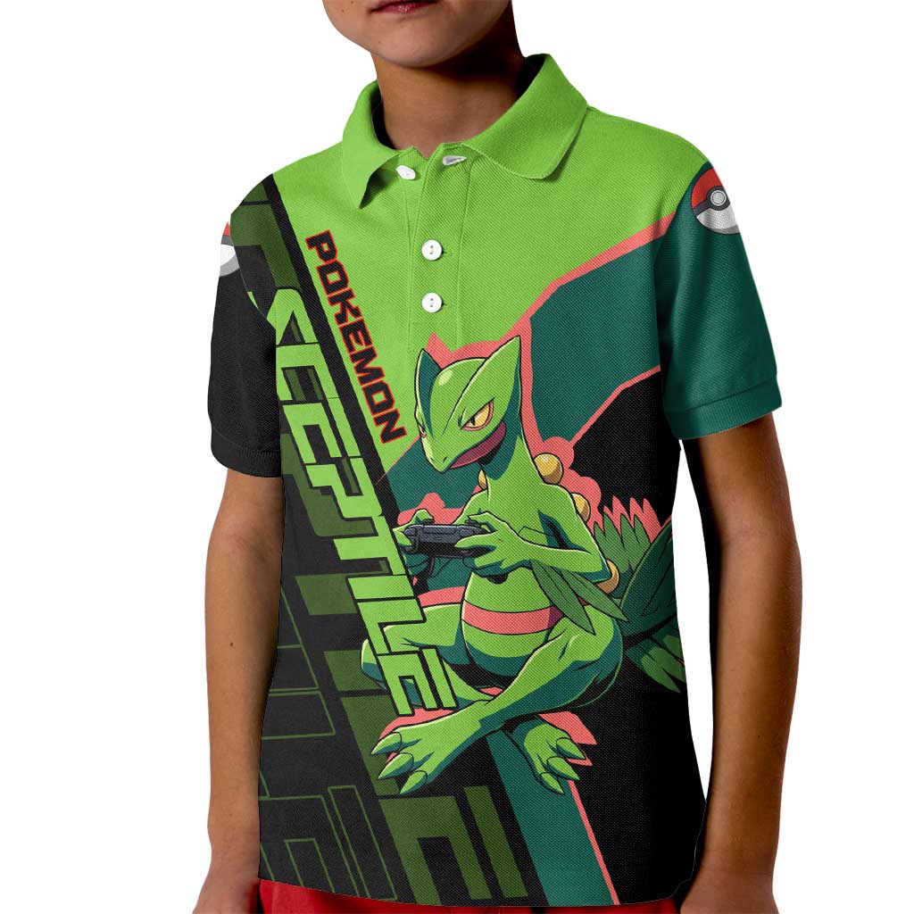 Sceptile Poké Kid Polo Shirt Neon Retro Anime Style
