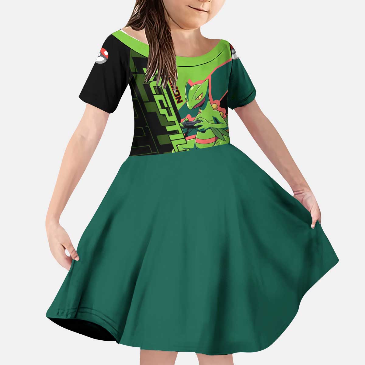 Sceptile Poké Kid Short Sleeve Dress Neon Retro Anime Style