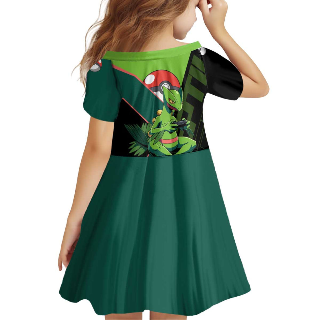Sceptile Poké Kid Short Sleeve Dress Neon Retro Anime Style