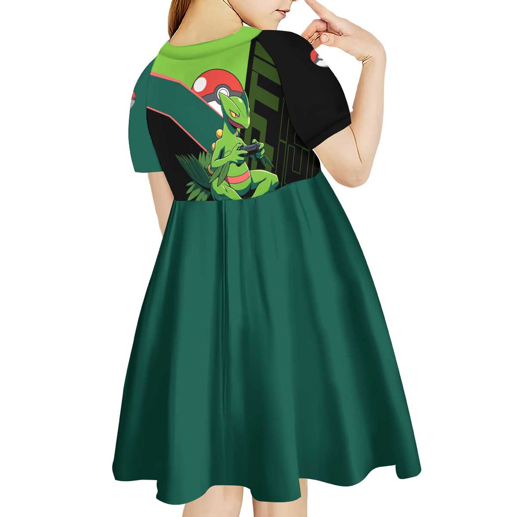 Sceptile Poké Kid Short Sleeve Dress Neon Retro Anime Style