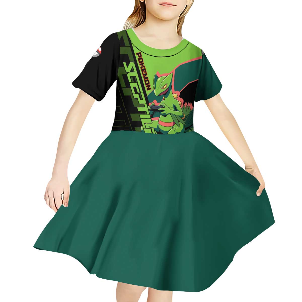 Sceptile Poké Kid Short Sleeve Dress Neon Retro Anime Style