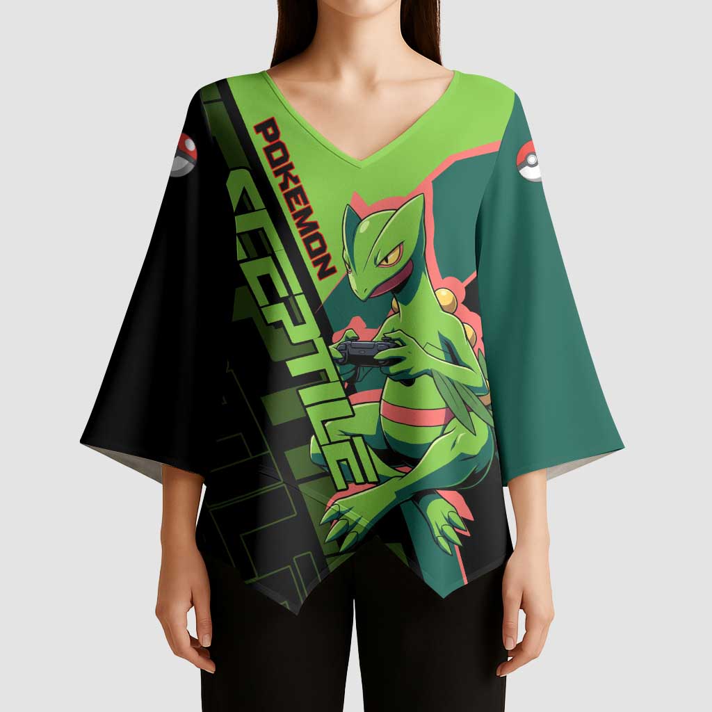 Sceptile Poké Kimono Sleeve Blouse Neon Retro Anime Style