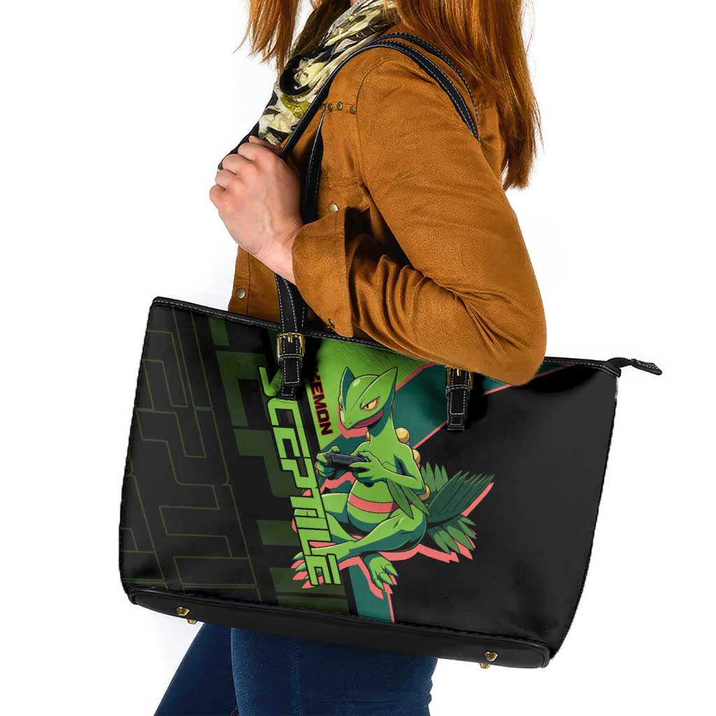 Sceptile Poké Leather Tote Bag Neon Retro Anime Style