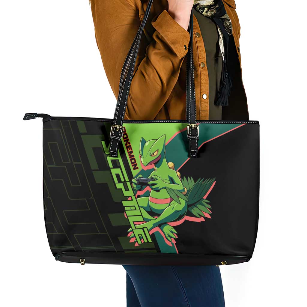 Sceptile Poké Leather Tote Bag Neon Retro Anime Style