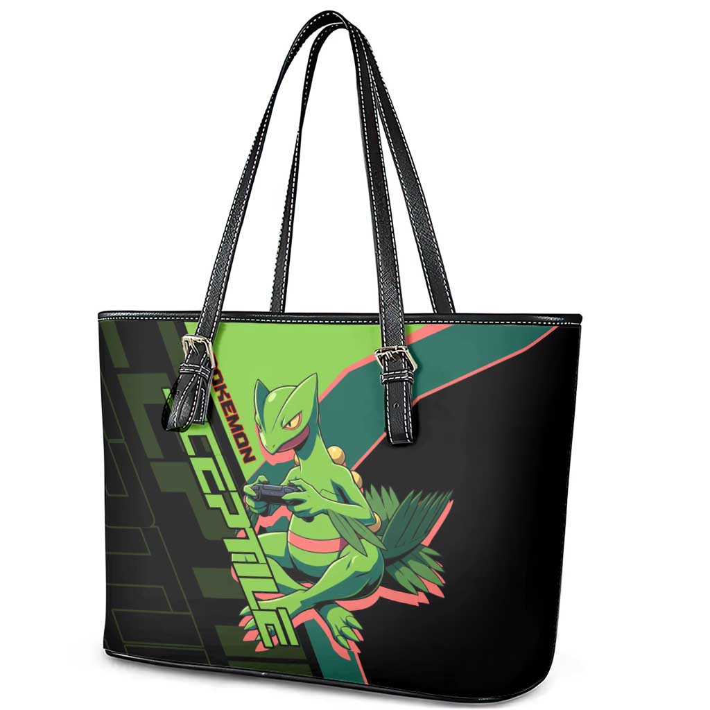 Sceptile Poké Leather Tote Bag Neon Retro Anime Style