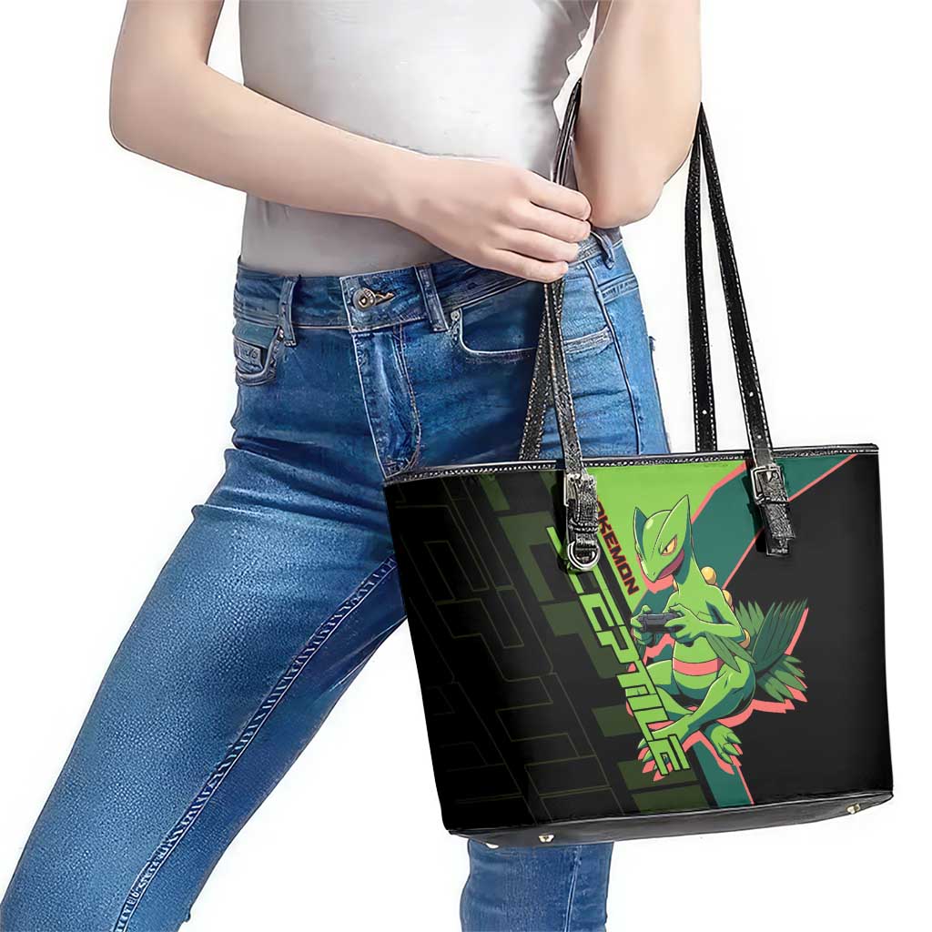 Sceptile Poké Leather Tote Bag Neon Retro Anime Style